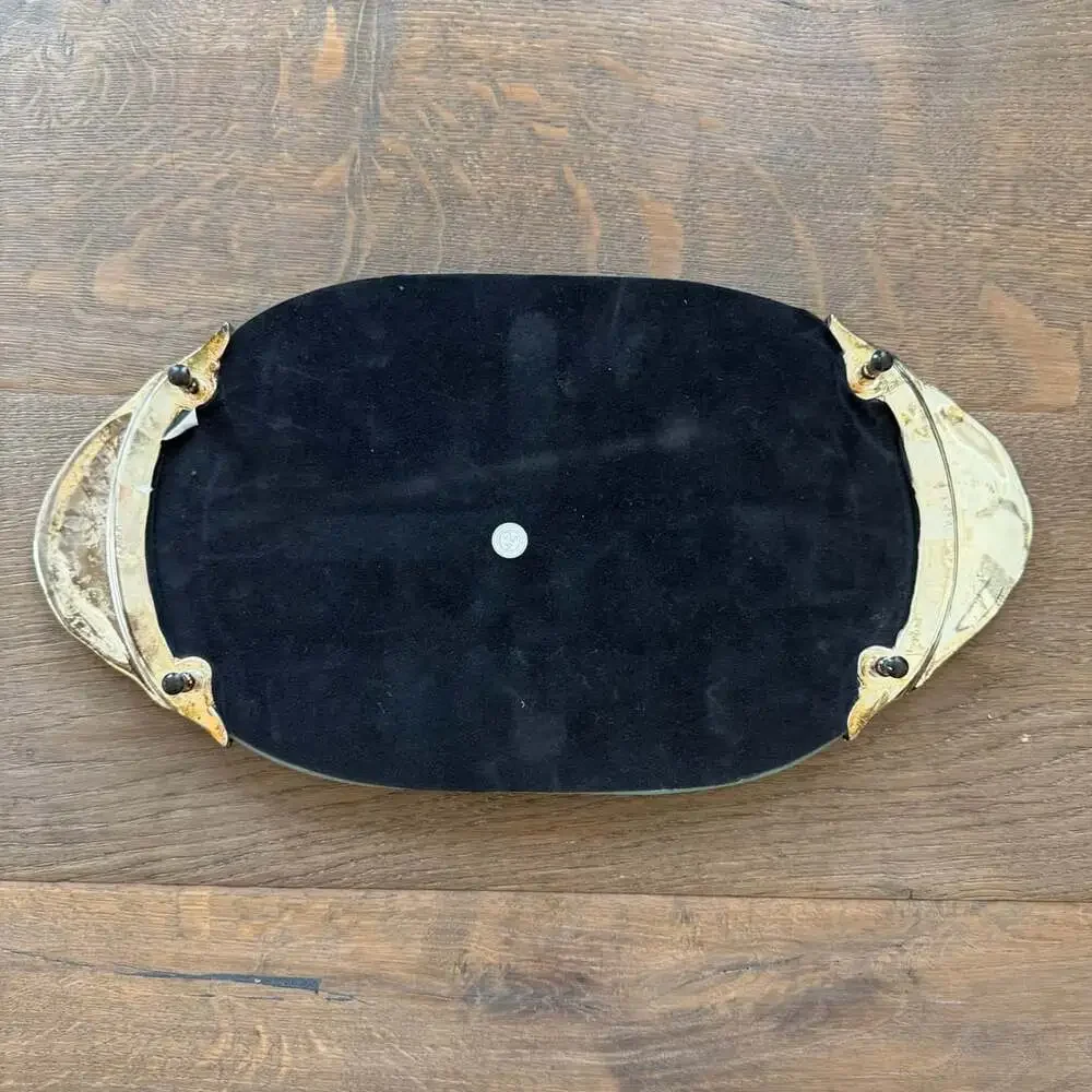 Godinger Silver Oval Vanity Mirror Tray Ornate Scroll Metal Handles & Feet